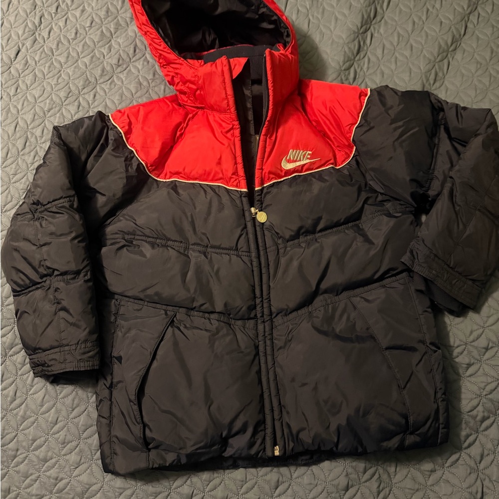 Nike Black and Red Kids Puffer Jacket with Hood